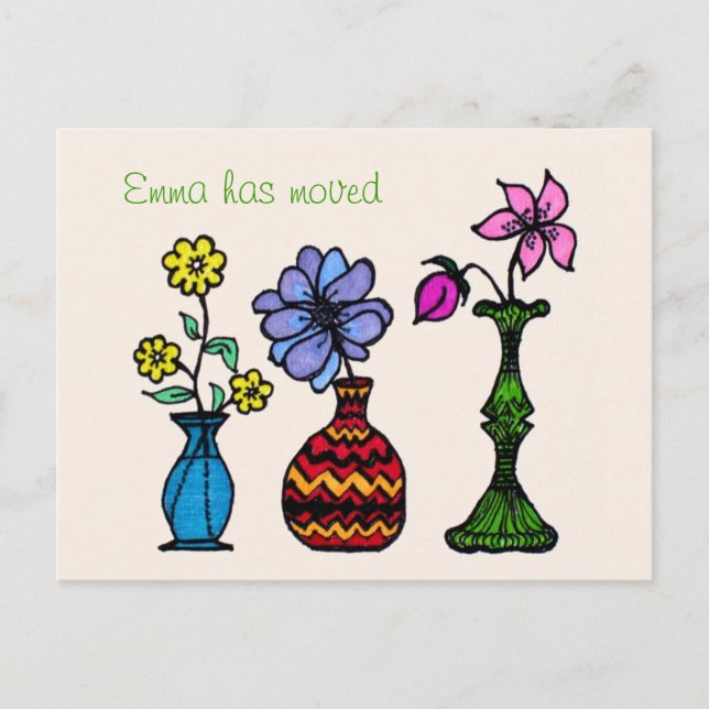 Three Vases Art Moving Woman Address Announcement Postcard (Front)