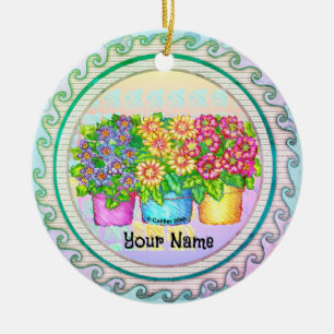 Three Vases Flowers Ceramic Ornament