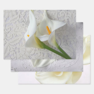Three views of white calla lilies wrapping paper sheet