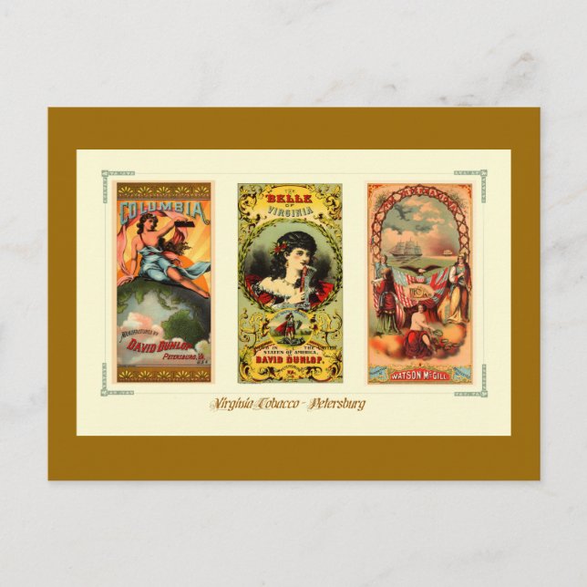 Three Vintage Cigar Labels Virginia Postcard (Front)