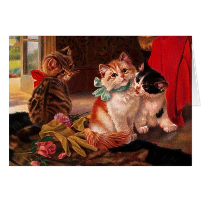 Three Vintage Kitten Card (Front Horizontal)