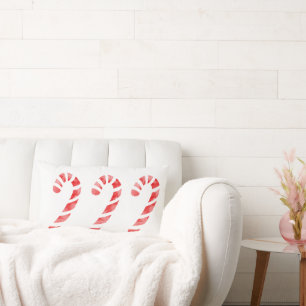 Three Watercolor Candy Canes Lumbar Cushion