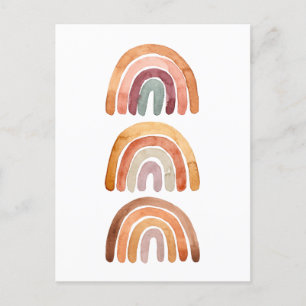 Three Watercolor Earthy Modern Boho Rainbow  Postcard