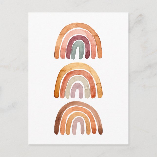 Three Watercolor Earthy Modern Boho Rainbow  Postcard (Front)