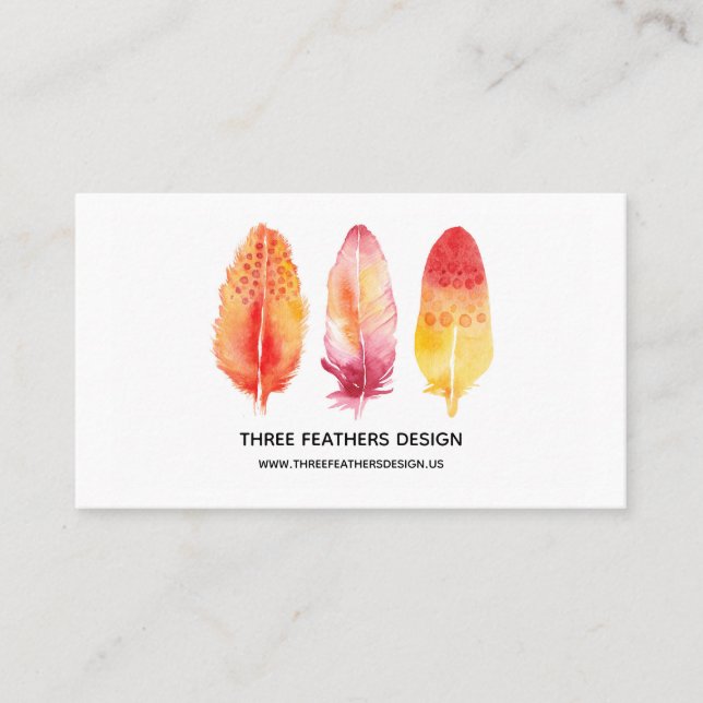 Three Watercolor Feather's Business Card (Front)