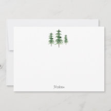Three Watercolor Pine Trees