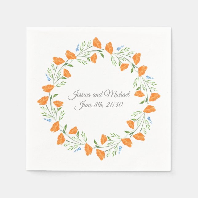 Three Watercolor Poppies Wreath    Napkin (Front)
