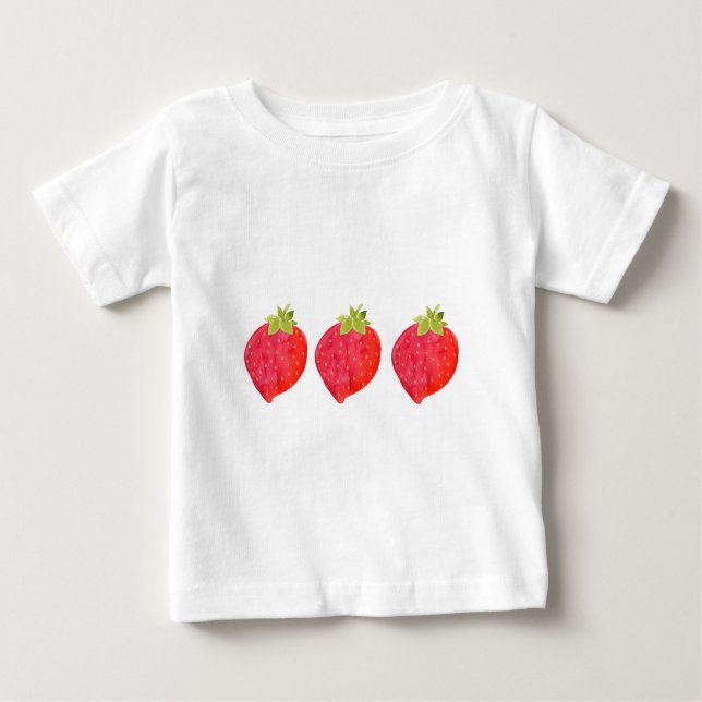 Three Watercolor Strawberries Baby T-Shirt (Front)