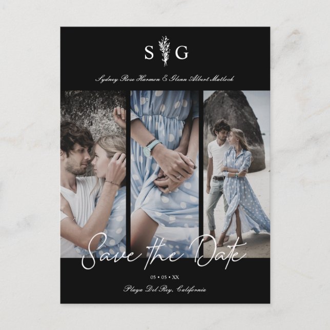 Three Wedding Photo Collage Engagement Session Postcard (Front)