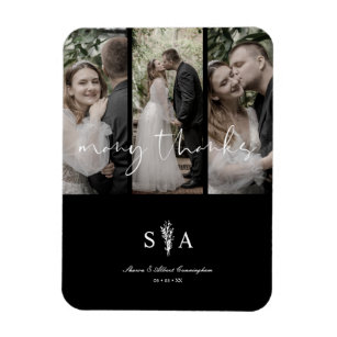 Three Wedding Photo Collage Many Thanks Quote Magnet