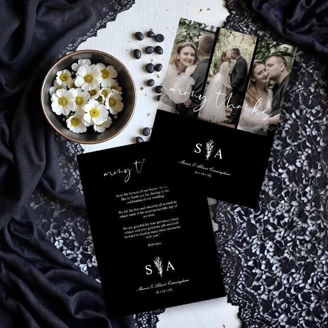 Three Wedding Photo Collage Many Thanks Quote Thank You Card (Three Wedding Photo Collage Many Thanks Quote Card.)