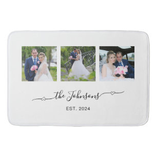 Three Wedding Photo Heart Swash Signature Bath Mat