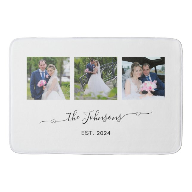 Three Wedding Photo Heart Swash Signature  Bath Mat (Front)