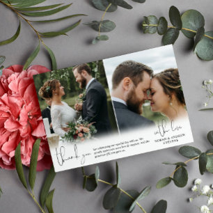 Three Wedding Photos Hand-Writing Script Thank You Card