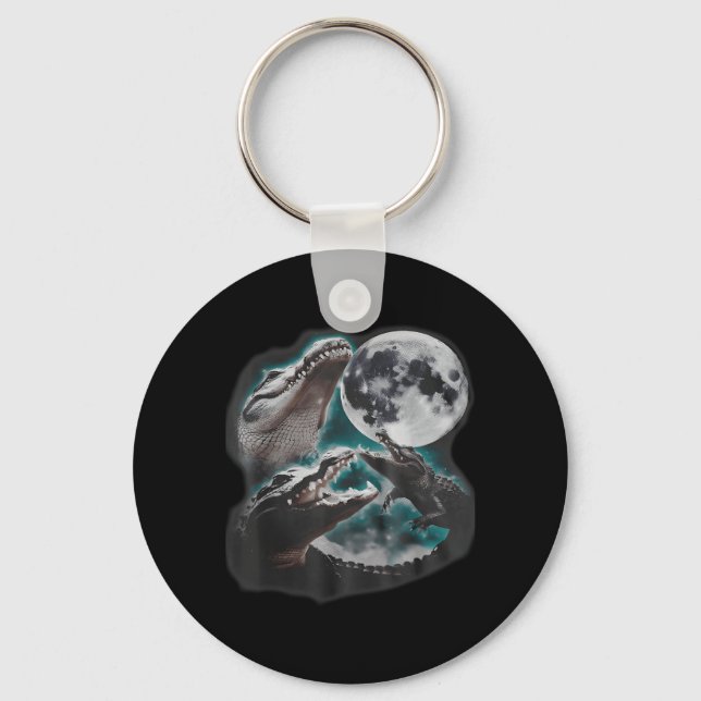 Three Weirore Crocodile At Moon Funny 90s Key Ring (Front)