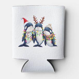 Three Whales Wearing Christmas Santa Hat Can Cooler