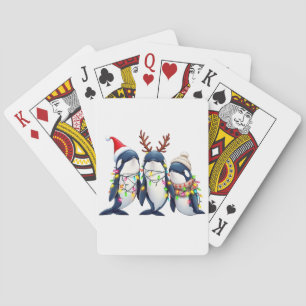 Three Whales Wearing Christmas Santa Hat  Playing Cards