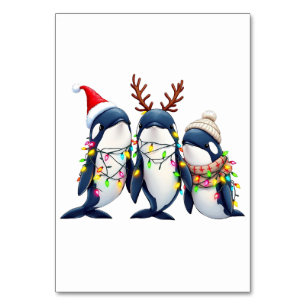 Three Whales Wearing Christmas Santa Hat Table Number