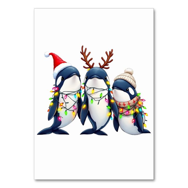 Three Whales Wearing Christmas Santa Hat  Table Number (Front)