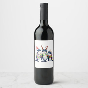 Three Whales Wearing Christmas Santa Hat Wine Label