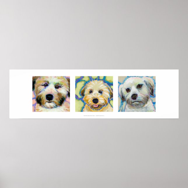 Three Wheaten Terrier paintings fun cute dog art Poster (Front)