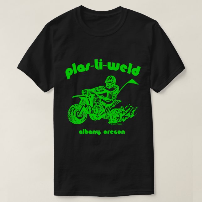 Three Wheeler Plas-Ti-Weld logo in Kawasaki green T-Shirt (Design Front)