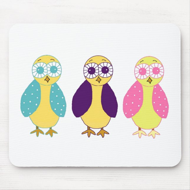 Three Whimsical Owls Mouse Pad (Front)