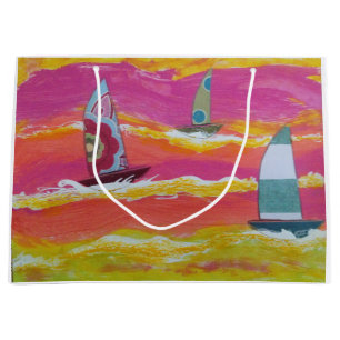 Three Whimsical Sailboats Large Gift Bag