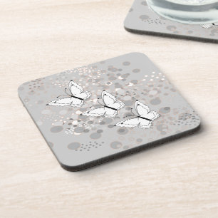 Three White Butterflies Coaster