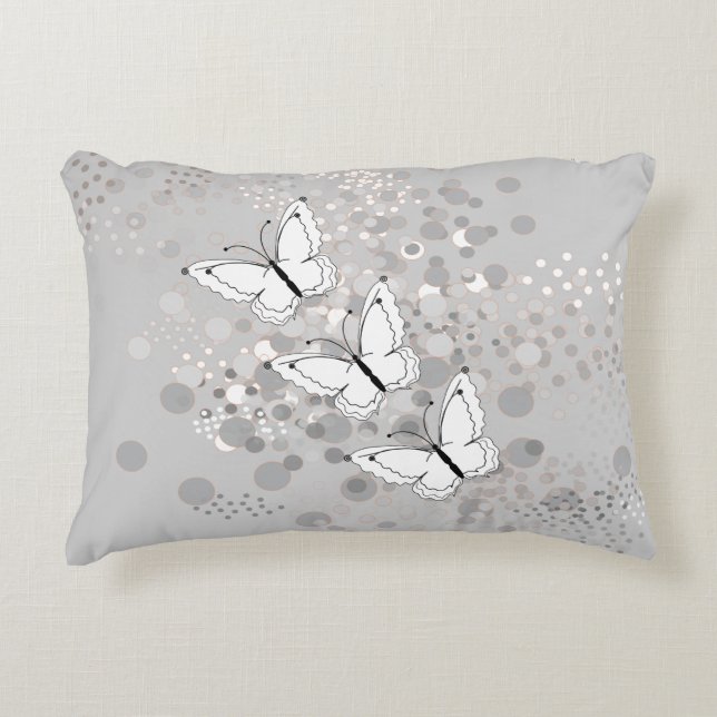Three White Butterflies Decorative Cushion (Front)