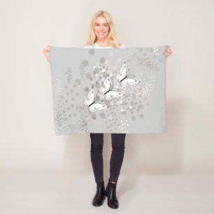 Three White Butterflies Fleece Blanket