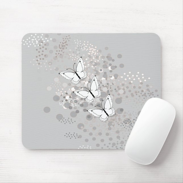 Three White Butterflies Mouse Pad (With Mouse)