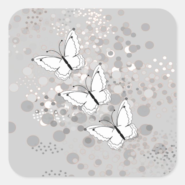 Three White Butterflies Square Sticker (Front)