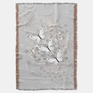 Three White Butterflies Throw Blanket