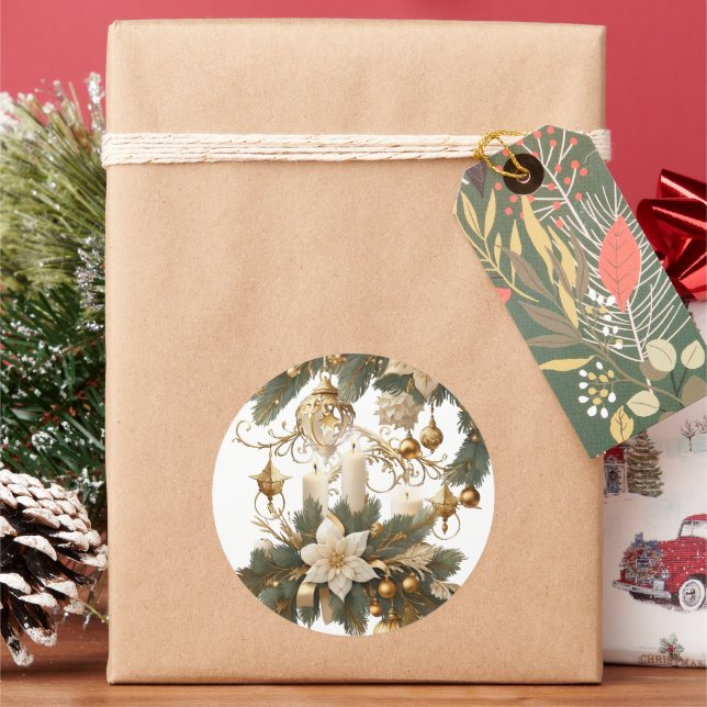 Three white candles Christmas Classic Round Sticker (Holiday)