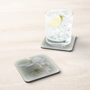 three white flowers coaster