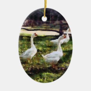 Three White Geese Ceramic Tree Decoration
