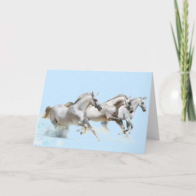 THREE WHITE HORSES IN SNOW CARD (Front)
