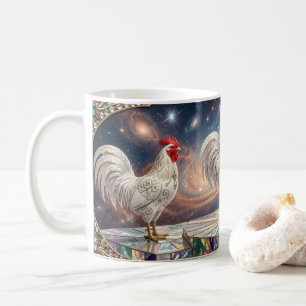 Three white roosters. coffee mug