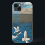 Three White Seagulls Flying Over the Water iPhone 13 Case<br><div class="desc">Need to get away? Do it by choosing this painting by artist Tara Friel representing three seagulls flying over the water. The sight of the waves of the ocean and the vivid colours make this design very realistic.</div>