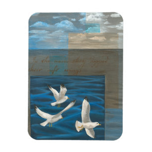 Three White Seagulls Flying Over the Water Magnet