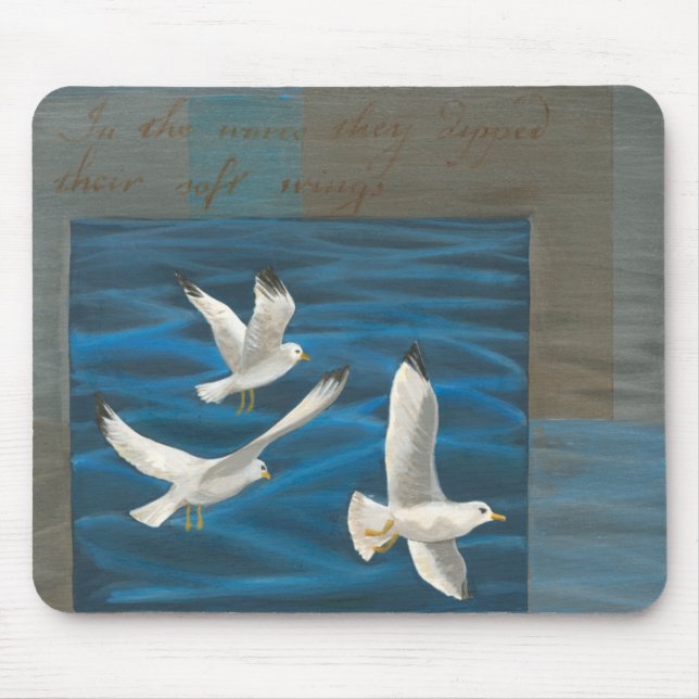 Three White Seagulls Flying Over the Water Mouse Pad (Front)