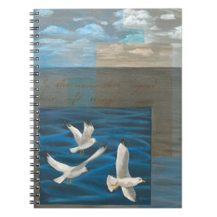 Three White Seagulls Flying Over the Water Notebook