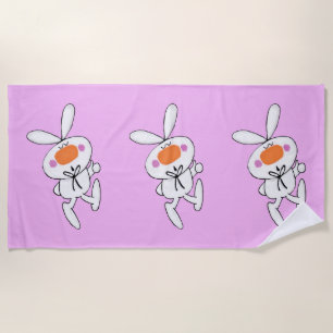 Three White Thumbs Up Cartoon Bunnies Rosy Cheeks Beach Towel