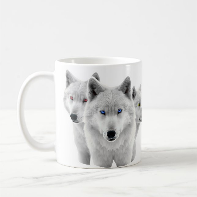 Three White Wolves Coffee Mug (Left)