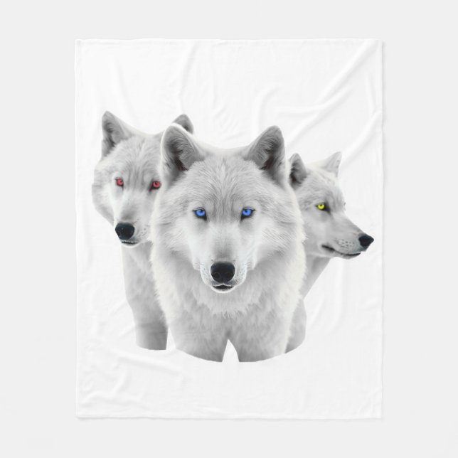 Three White Wolves Fleece Blanket (Front)