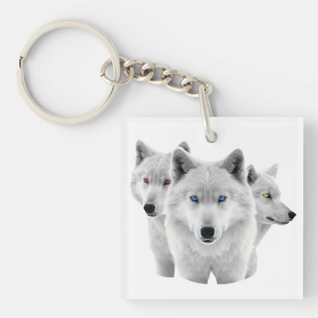 Three White Wolves Key Ring (Front)