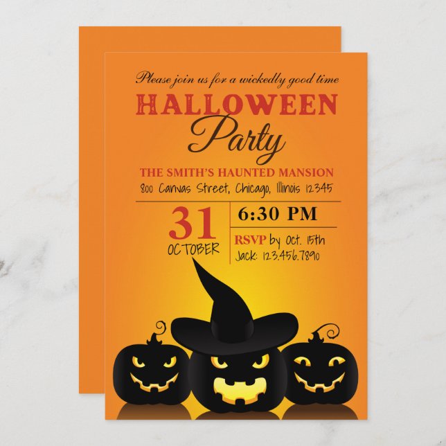 Three Wicked Pumpkins Halloween Party Invitation (Front/Back)