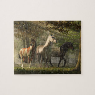 Three Wild Horses in the Forest Jigsaw Puzzle