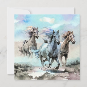 Three Wild Mustangs Race Across the Plains Holiday Card